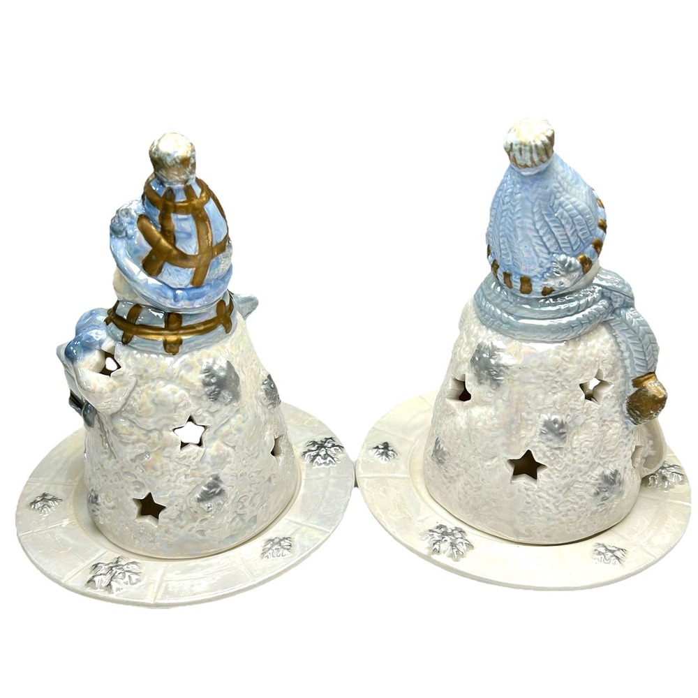 Vtg Design Inspirations‎ 2 Snowman Tea Light Holder Set Christmas 2002 Luminary - Picture 2 of 9